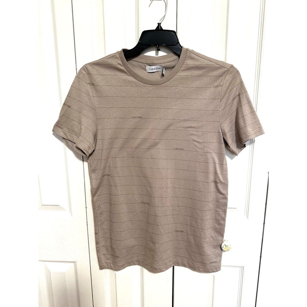 Calvin Klein Men's Smooth 100% Cotton Crewneck T shirt Logo Brown Tan XS